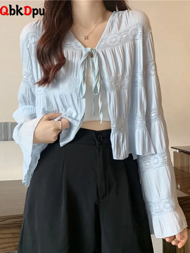 

Summer Thin Chic Sunscreen Short Cardigan Tops Women Oversize 4xl Loose Lace Up Coats Blusas Korean Casual Long Sleeve Gilet New