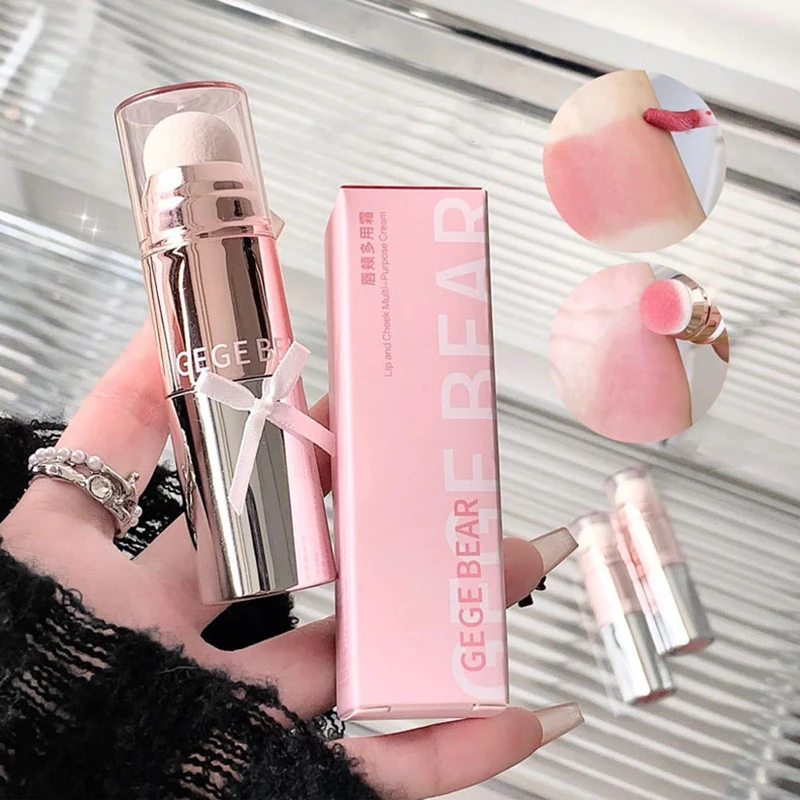 Dupla cabeça líquido blush esponja vara fosco batom nude rosa rosa damasco blush conjunto lábio bochecha matiz rouge contorno maquiagem menina