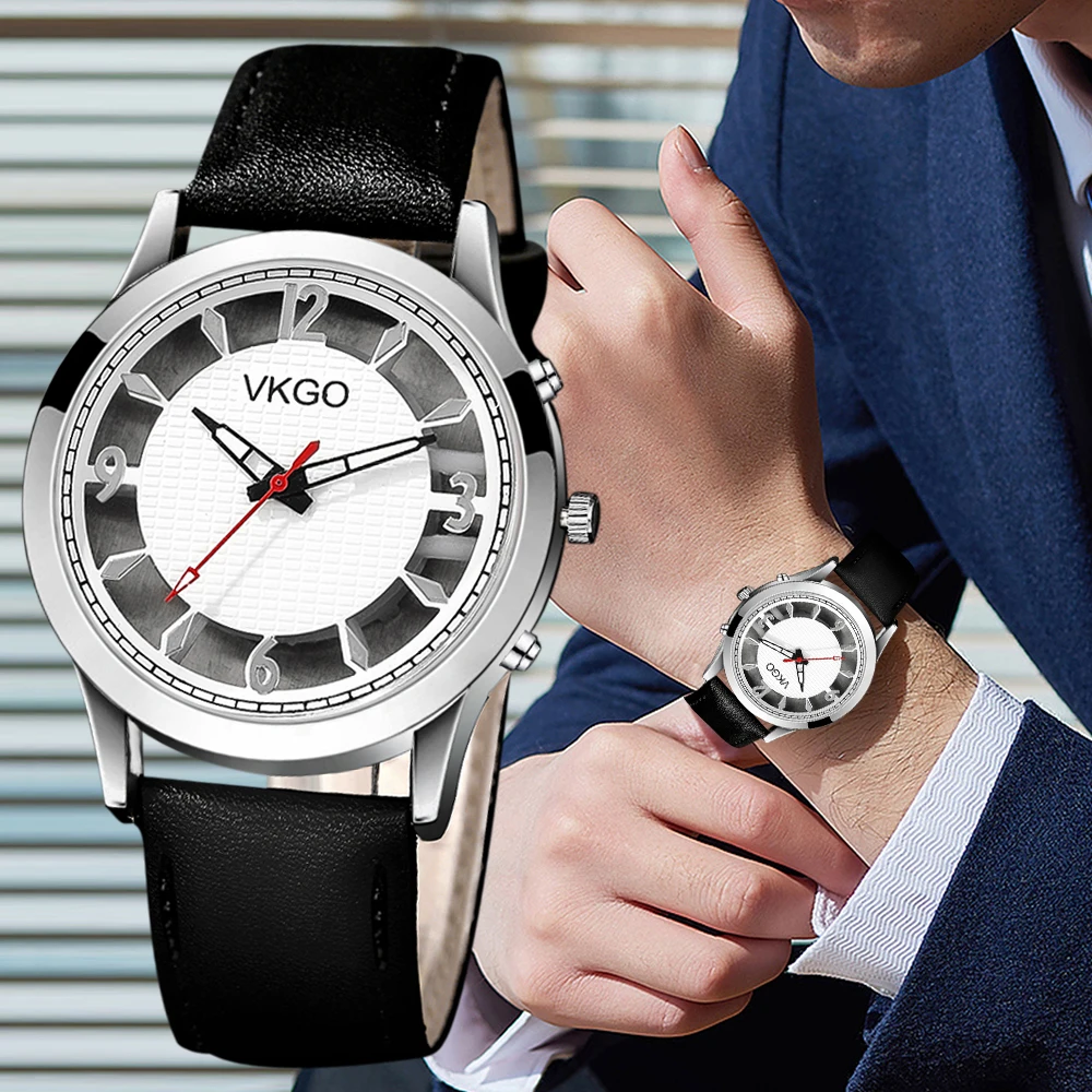 Men's Fashion Watch, Business Style, Alloy Box, Quartz Movement Leather, Non-Rechargeable Coin Battery, Ideal Holiday Gift and F