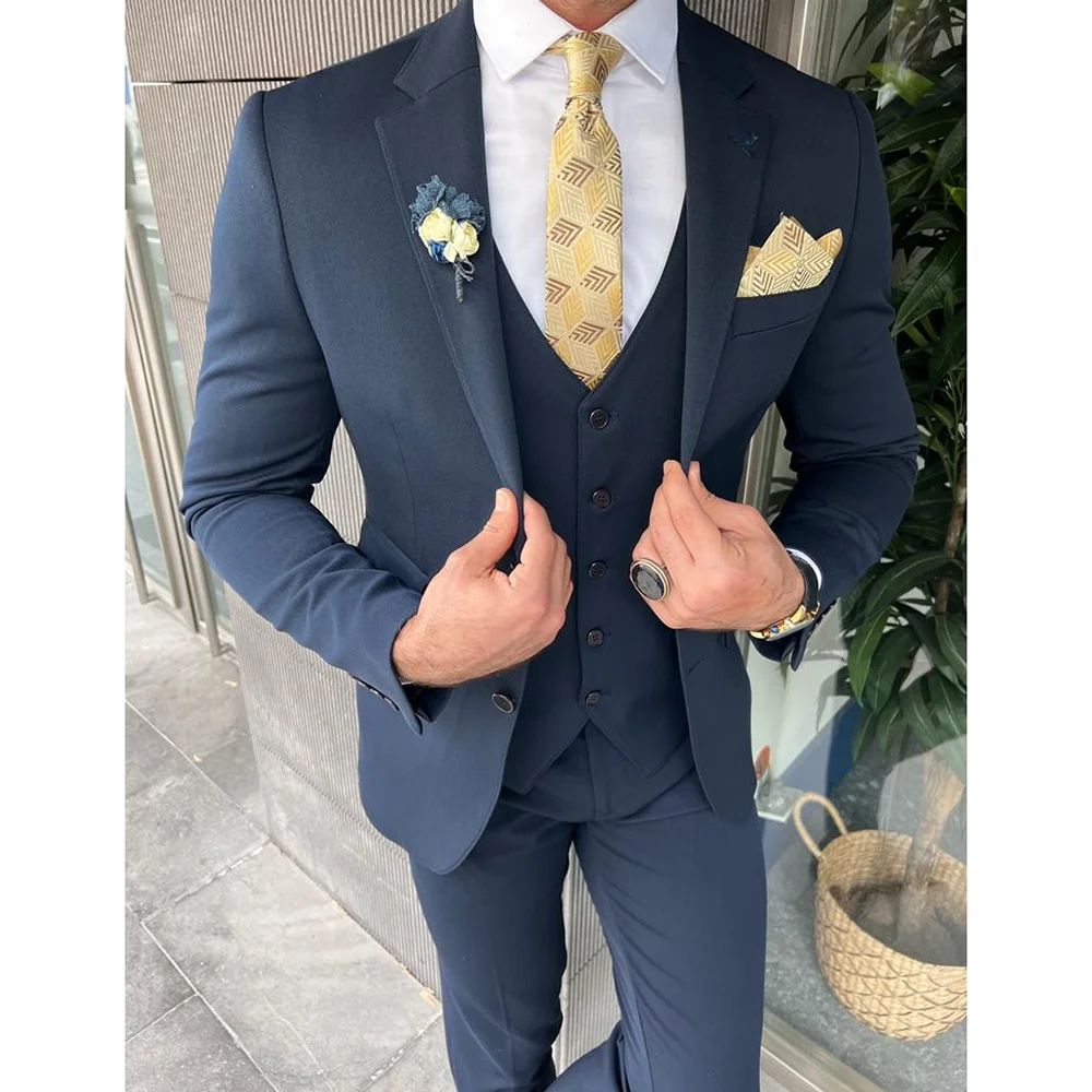 

High-end Solid Men Suits Three Piece Chic Notch Lapel Single Breasted Suit Slim Smart Casual Wedding Tuxedo (Jacket+Vest+Pants)