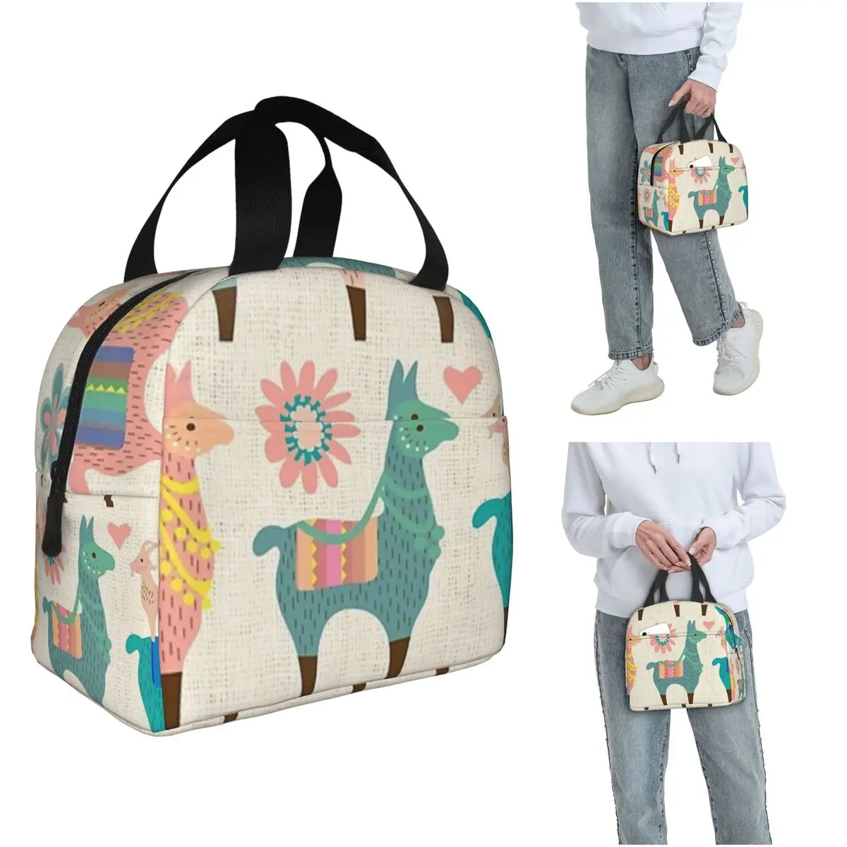 Llama Alpaca Animal Insulated Lunch Bag for Women Kids Portable Food Boxes Thermal Lunch Box Tote
