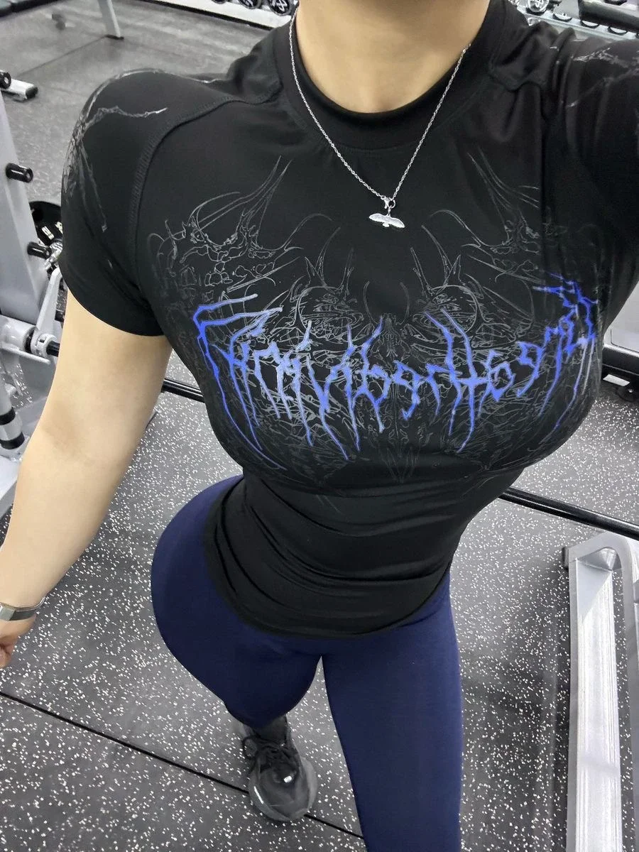 

Y2k Gothic Graphic t shirts Summer Sport Fitn Quick Dry Skin-friendly High Elastic Slim Fit ort Sve T-irt Men Women clothing