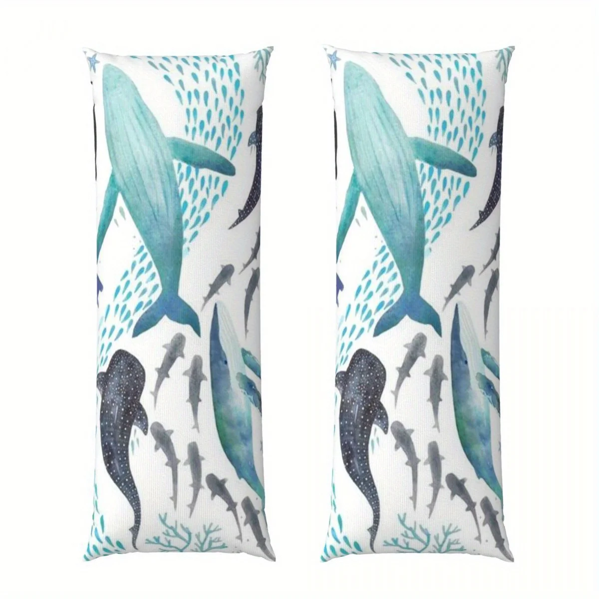 Double-Sided Printed Shark & Humpback Whale Body Pillow, Super Soft, Polyester Cover, Zippered Cushion Case, Vintage Style