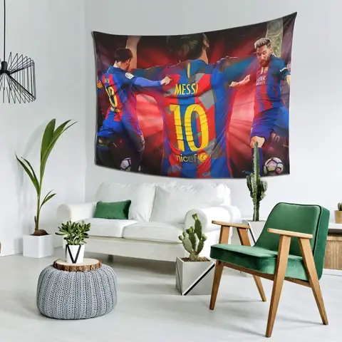 Leo Messi Barcelona Tapestry Celebrating Legends with Iconic Moments Perfect for Home Decor Showcasing Football Passion