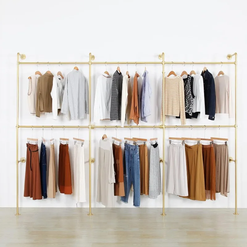 Wall Mounted Industrial Pipe Clothing Garment Racks, Metal Clothing Store Display Stands Clothes Rack Multi-purpose Heavy .