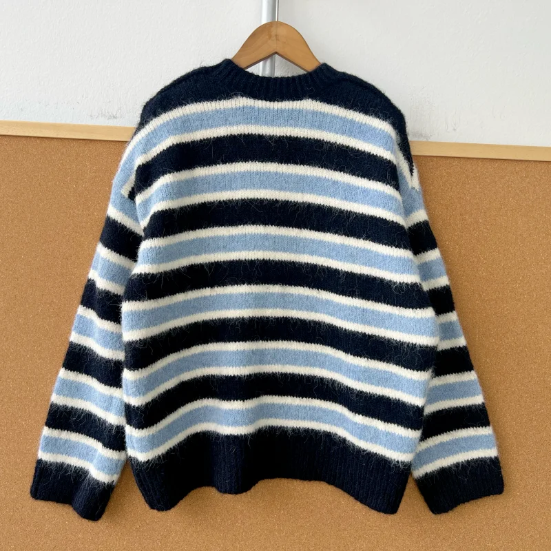 Herbst Winter runder Ne-Pullover, weich, gemütlich, Farbe, Blo-Streifen-Design, lässig, bequem, Pendeln, lang, Sve Damen-Strickwaren