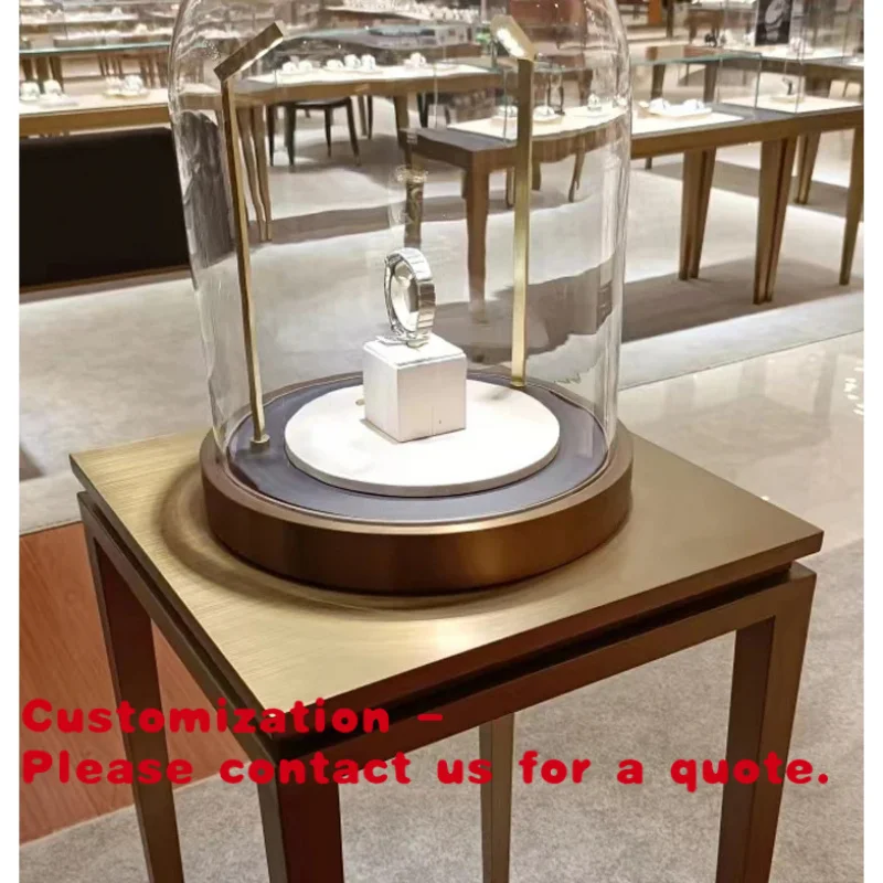 

custom.High-Display Cabinet Circular Glass Cover Stainless Steel MDF Material LED Light Store Jewelry Mall Retail Showroom Shopp