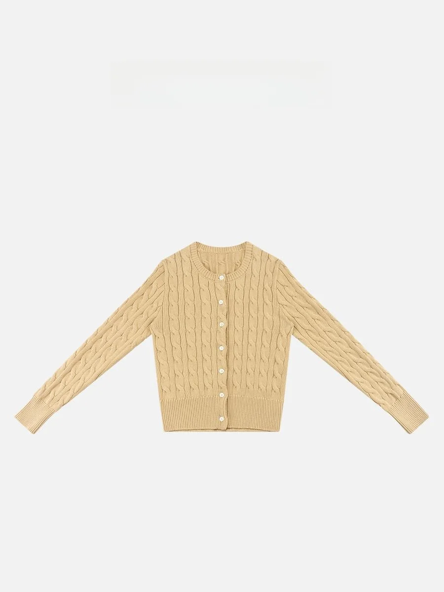 

Мягкий хлопковый вязаный открытый кардиган из чистого хлопка, свободный крой, круглый цвет цвета хаки, универсальная верхняя одежда Ele PM Wang Na