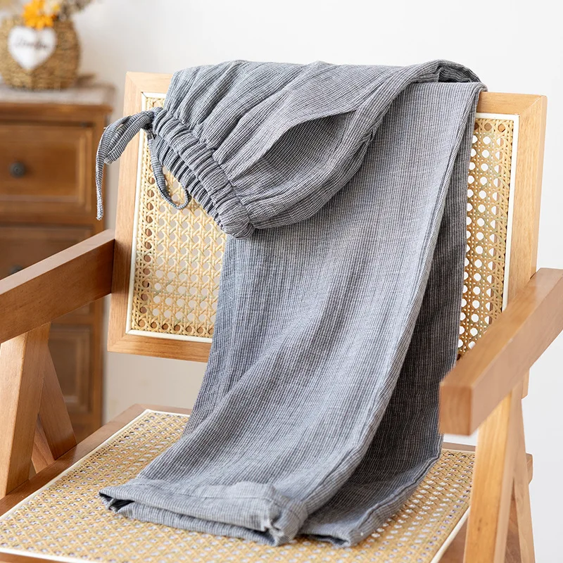 2025 primavera y otoño nueva pareja pantalones para dormir 100% algodón pantalones grandes para hombres y mujeres pantalones casuales a cuadros para el hogar