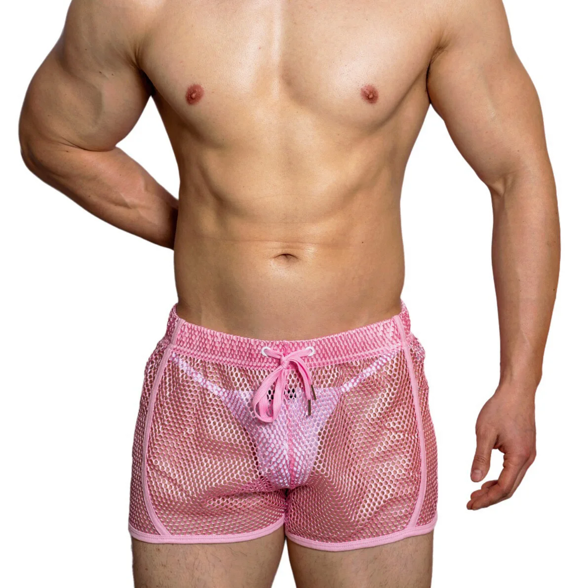 

Men's Casual Shorts Low-rise Home Sleep Pajamas Sexy Mesh Breathable Loose Drawstring Simple Boxer Shorts Male Sportswear Trunks