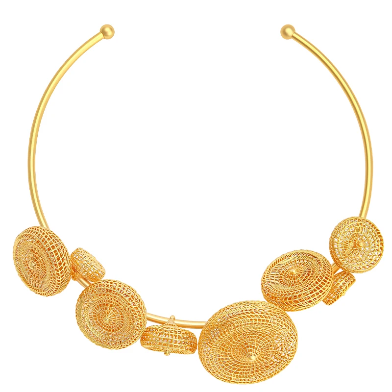 IVOG Mesh Disc Open Choker Necklace Gold Silver Color Women Daily Collar Multi Hollow Bead Unique Statement Fashion Jewelry