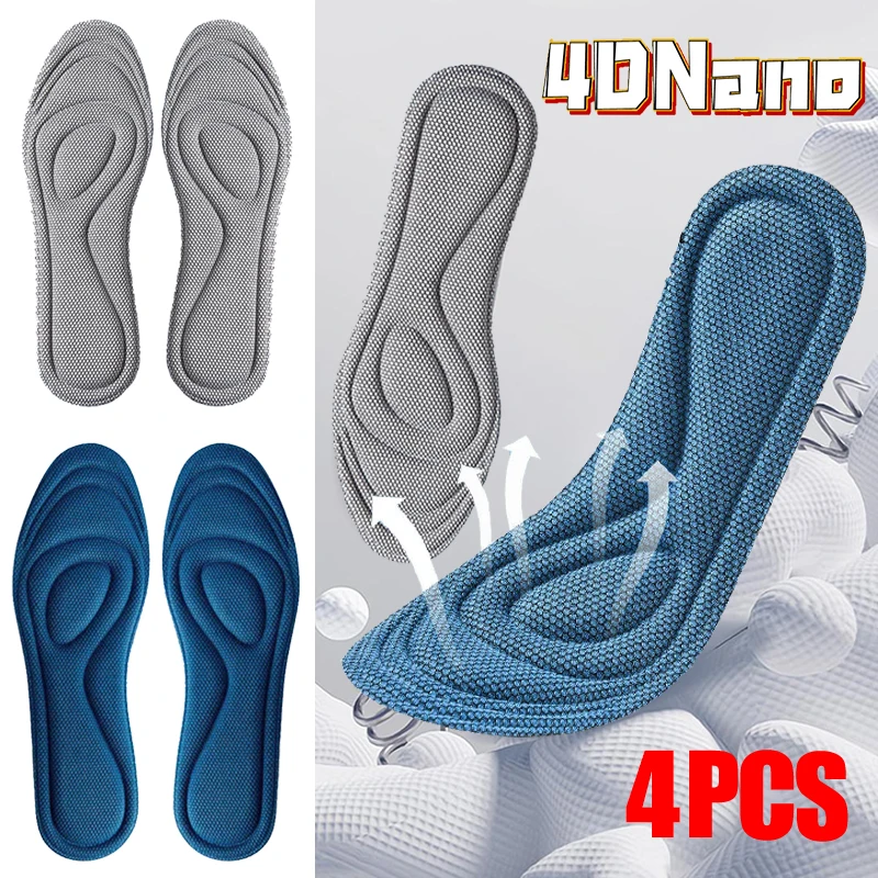 

4Pcs Nano Antibacterial Customizable Memory Foam Insoles Sweat Absorbing Comfort Shock-absorbing Insole Three-dimensional Design