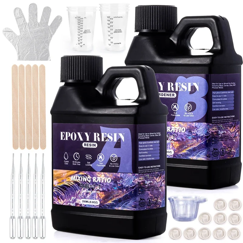 

Easy Mix Epoxy Resin Kit Crystal Clear Not Yellowing No Bubble Self Leveling Casting & Coating Resin for DIY Jewelry Making