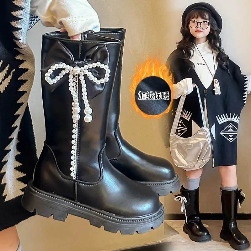 

Сапоги до середины икры для девочек, детские сапоги принцессы с цветочным принтом и боковой молнией, детские модные кожаные сапоги, новинка 2023 года, осень-зима