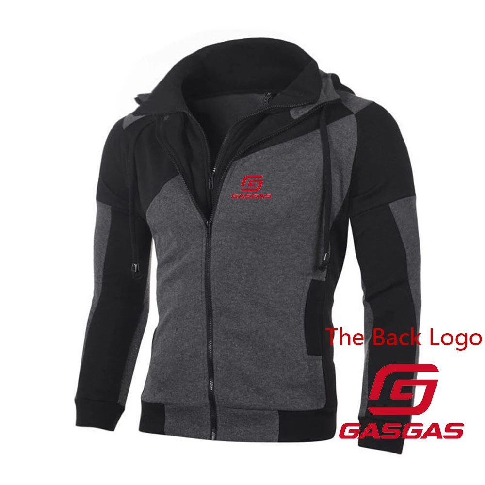 2023 New Motorcycles GasGas Printed Men\'s Hoodies Sweatshirts Colorblock Double Zipper Hooded Cardigan Slim Hoodie Sweatshirt