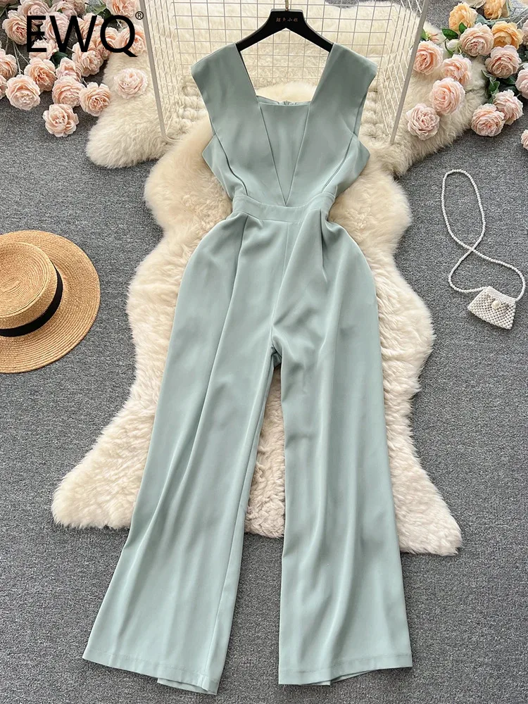 

EWQ Elegant Style Chic Jumpsuit Women Solid Color Square Collar Straight Sleeveless Jumpsuits Winter Spring 2024 New 27SN5087