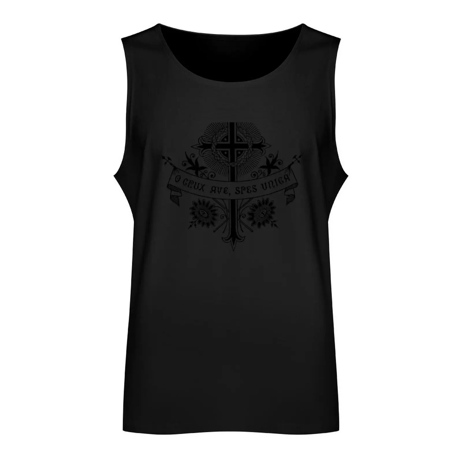 Cross - O Crux Ave, Spes Unica - Black - White Bkg Tank Top clothes for men summer sleeveless man shirts