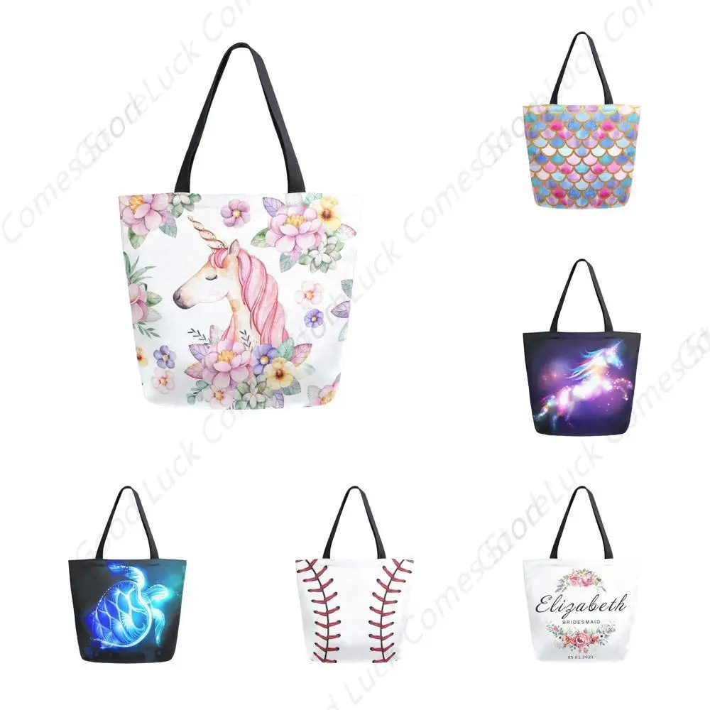 

Unicorn Canvas Tote Bag Large Women Casual Shoulder Bag Handbag, Floral Unicorn Reusable Multipurpose Heavy Duty Shopping Bag