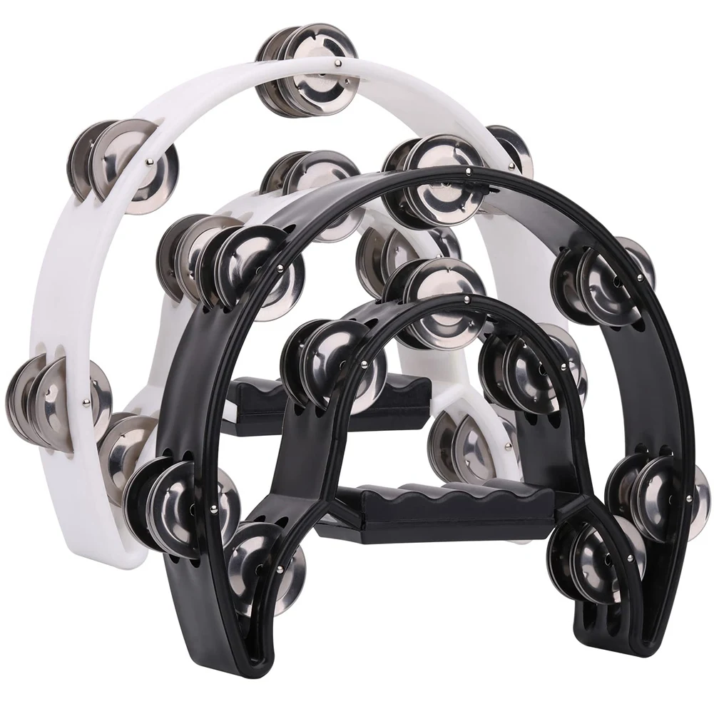 

2Pack 10 Inch Double Row Tambourine for Adult,Half Moon Musical Tambourine 20 Metal Jingles Hand Held Percussion Drum-ABJQ