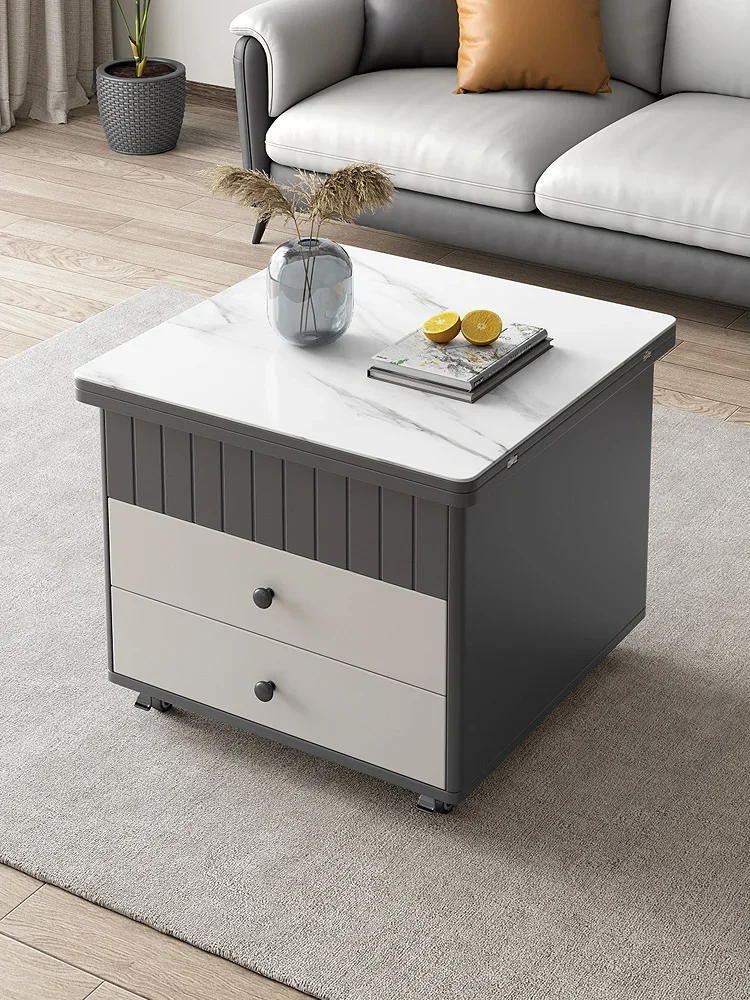 Multi functional lifting coffee table, small unit, living room, edge table, rock panel folding, movable dining dual-purpose