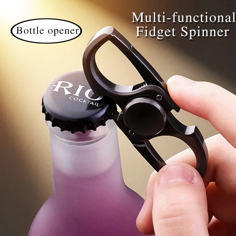 耐久性のあるメタル製フィジェットスピナー 3-in-1: 不安軽減ハンドトイ + キーホルダー + 栓抜き、楽しくて機能的なEDCギア フィジェットトイ