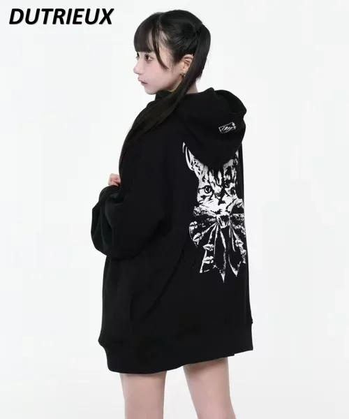 

2025 Spring and Autumn Harajuku Subculture Mine Bow Printed Sweatshirt Jacket Sweet Cool Girls Mid-length Zip Up Hoodie