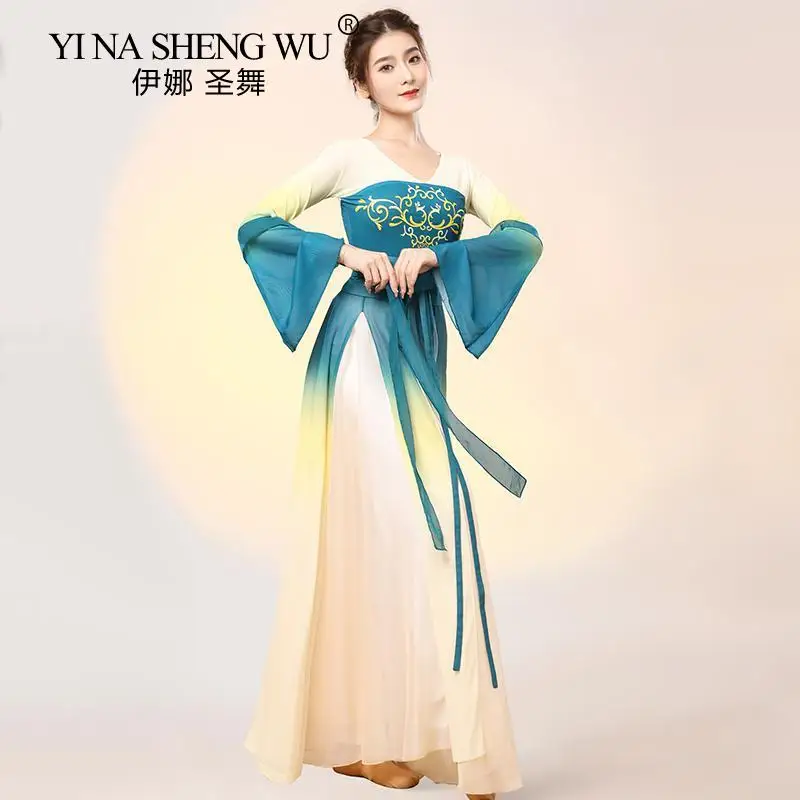 Vêtements d'entraînement de danse classique pour femmes, vêtements de Performance de danse chinoise en gaze longue jupe vêtements d'entraînement professionnels