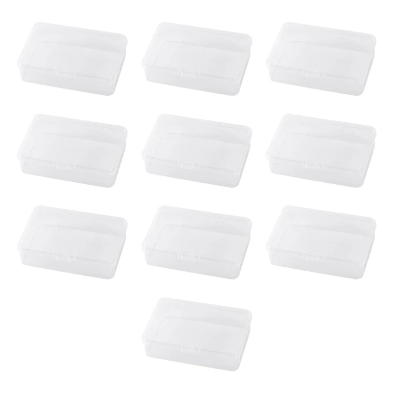 195C Travel Small Parts Storage Box Set, Clear Plastic Rectangular Mini Cases, 10 Pack Lid Storage Boxes for Home Sorting