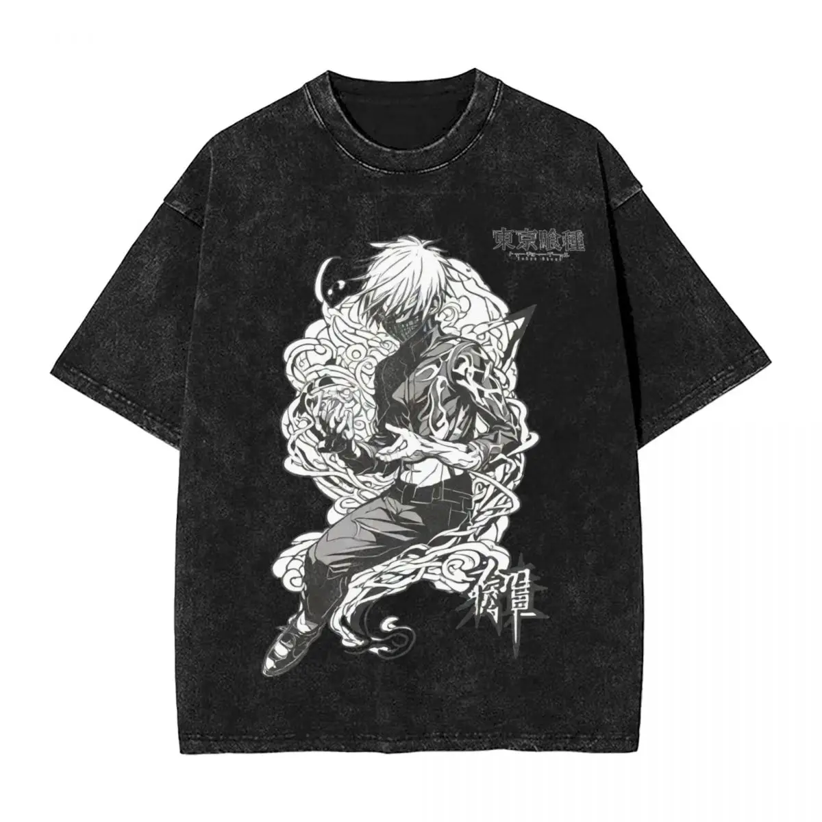 

Harajuku Cotton Tshirt Men Short Sleeve Tees Anime Tokyo Ghoul Summer Cotton Loose Washed Tops T-Shirt Oversized Tee Shirt