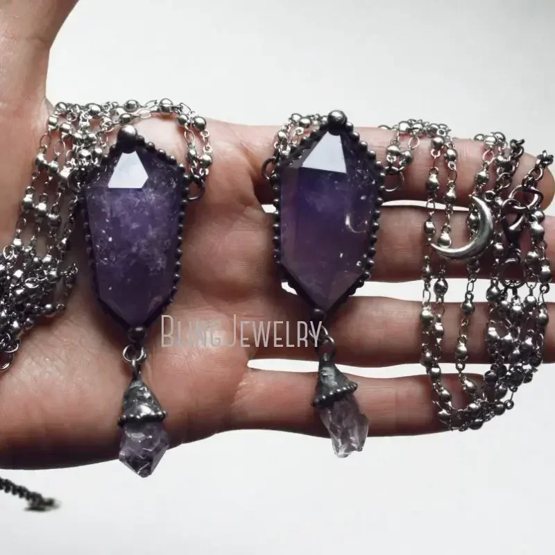 10pcs Amethyst Crystal Necklace Talisman Wicca Witch Goth Women Grunge Y2k Emo Stainless Steel  Arcane Collar Boho Jewelry