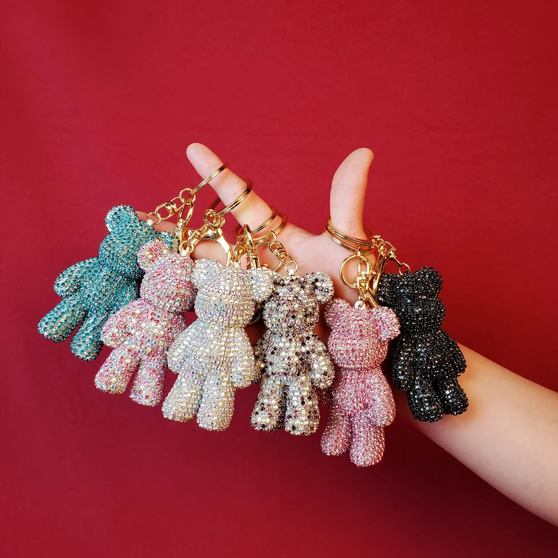 Little Bear Pendant Keychain Violent Bear Water Diamond Set Gift Girl Bag Girl Heart Crystal Pendant Doll