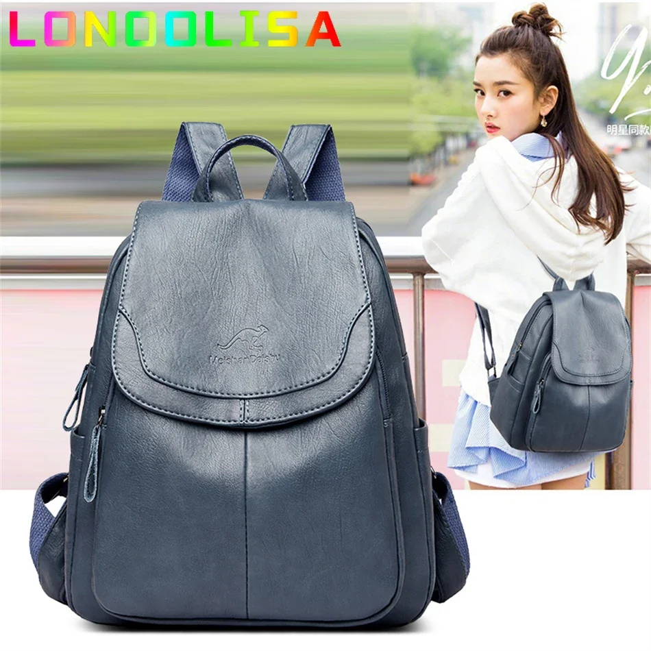 High Quality Soft Leather Backpacks Purses for Women Casual Daypack Vintage Bagpack School Bags for Teen Girls Mochilas Rucksack