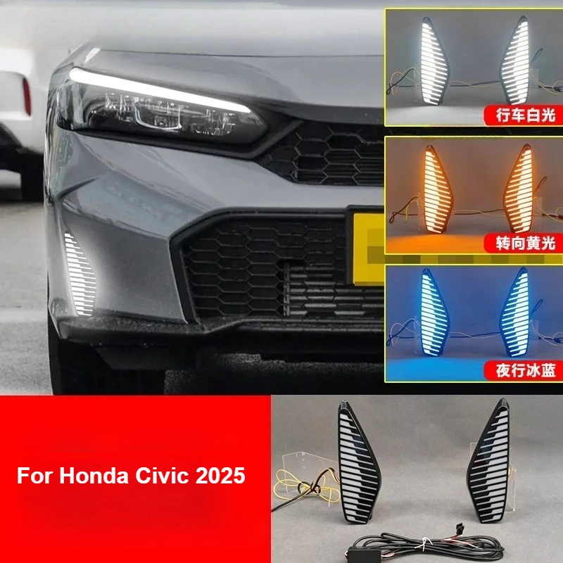 

For Honda Civic 2025 Led Daytime Running Lights Dymanic Turn Signal Front Fog Lamp DRL Modification Accessories