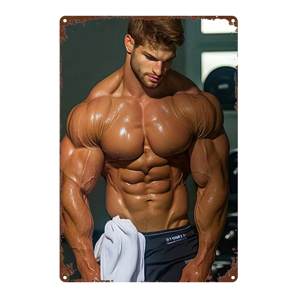 

Fitness Brand Metal Wall Art - 8x12 Inch Bodybuilding Gym Poster, Muscle Man Inspirational Design for Home & Fitness Room Decor