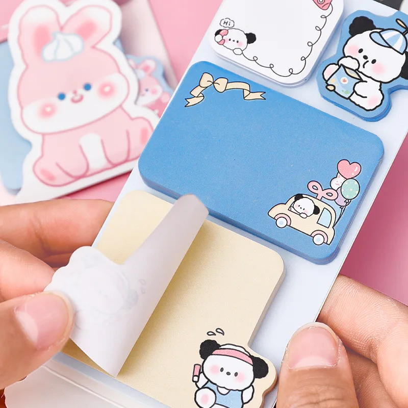 100 Sheets Cute Cartoon Animal Panda Rabbit Sticky Note Pads Self-Adhesive Memo Notepad School Office Supplies Planner