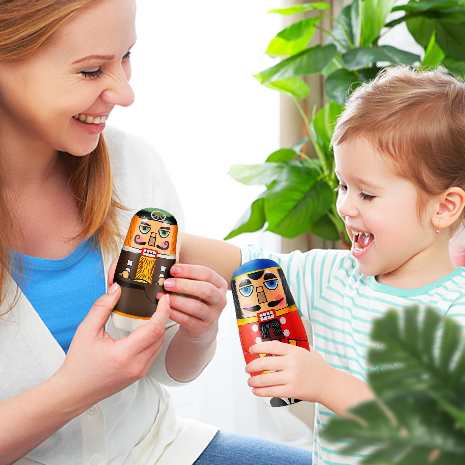 1세트 프리미엄 우드 마트료시카 5층 수제 넛크래커 네스팅 세트 생생한 색상 독특한 러시아 스타일 어린이 생일 선물