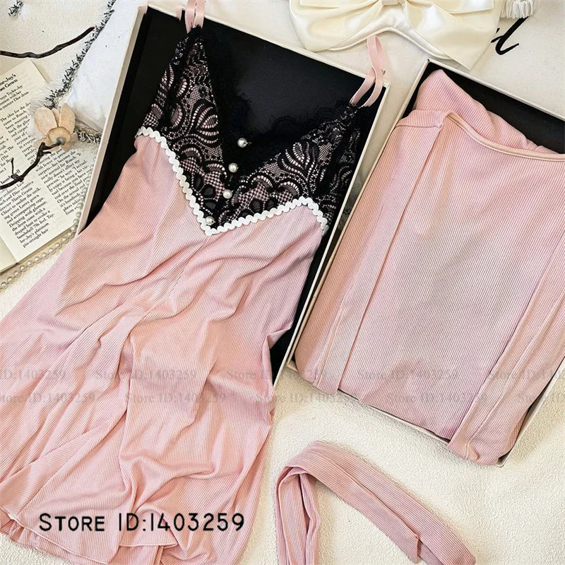 

Сексуальный кружевной комплект-двойной халат, сорочка, одежда для сна, весна-лето, новая домашняя одежда из модала, ночная рубашка, свободный повседневный халат, одежда для дома, пижама