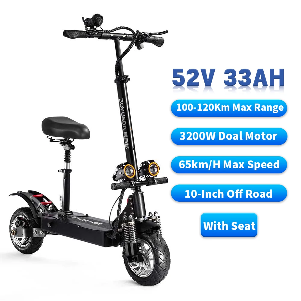 

Off-road Electric Scooter For Adult with Seat Dual Motor 52V 3200W 60km/h 10Inch 50-120KM Range E Scooter Adult