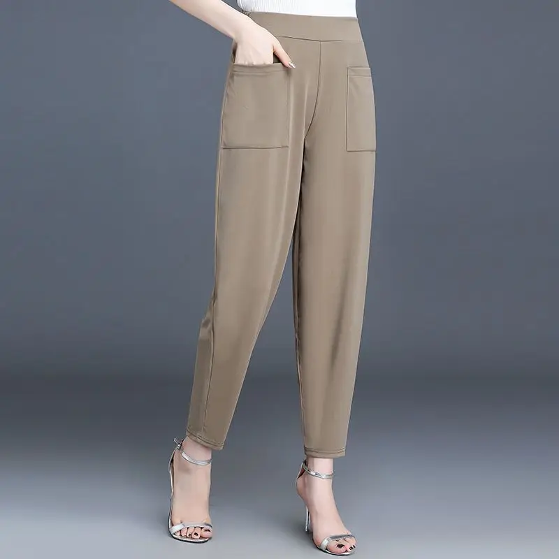 Spring Summer New Style Women's Casual Thin Pants Korean Version Harlan Lantern Pants Carrot Pants High Waist Pocket Pants