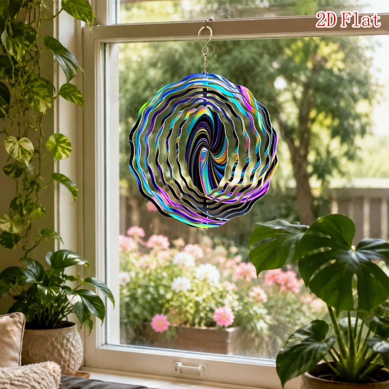3D Colorful Swirl Dreamy Wind Spinner - 10 Inch Metal Art with 360 Swivel Hook for Christmas Halloween Garden Patio Gift