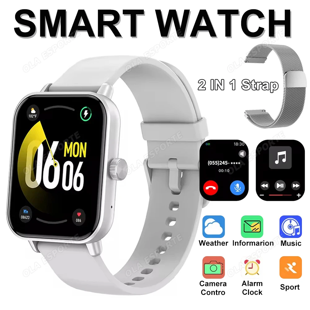 

Смарт-часы для мужчин и женщин с двойным ремешком, AMOLED-экран, Bluetooth-вызов, индивидуальный циферблат, сообщение, преобзор, монитор сердечного ритма, здоровье, умные часы