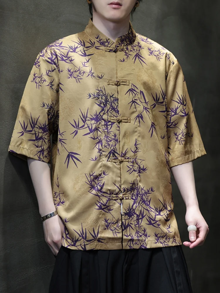 

Ice Silk Short Sleeve Shirt Men's Summer Thin Cool Feeling Embroidery Chinese Style Button down Casual Shirt Breathable Loose...
