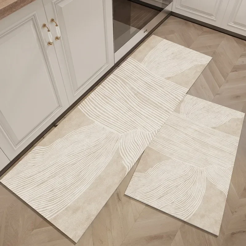 Kitchen Pvc Foot Mat Waterproof Carpet Leather Floor Mats Home Decoration Beige Long Strip Area Rugs 주방 카펫 Alfombra De Cocina