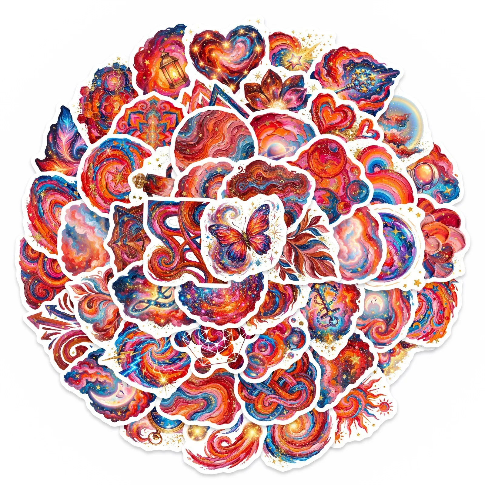 10/30/50PCS Magical Swirl Galaxy Cosmic Stickers Starry Moon Heart Wing DIY Decor For Phone Laptop Luggage Craft Gifts Sticker