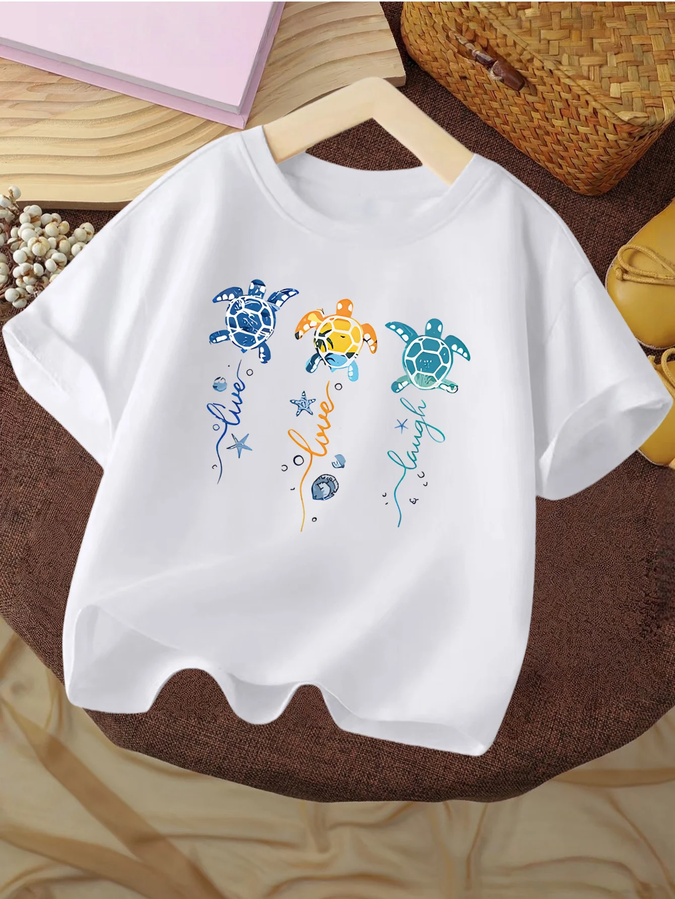 Live Love Laugh Colorful Sea Turtle Ocean Element Graphic Kids T Shirt Boys Girls Family Matching Summer Crew Neck Casual Tee