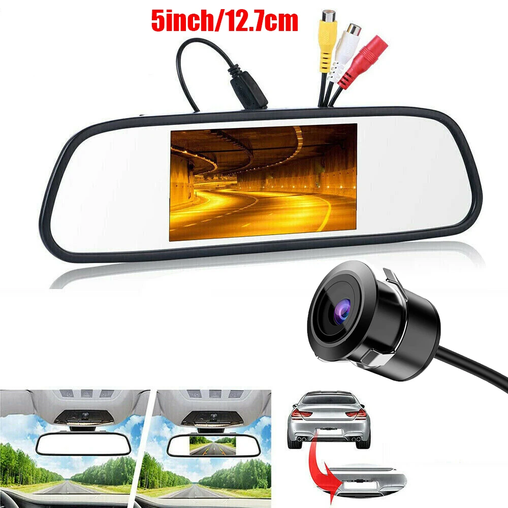 

Car Backup Camera Rear View Parking System Night Vision+5Inch Mirror Monitor Kit