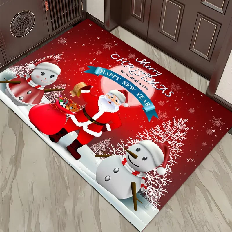 Christmas Santa Snowman Reindeer Pattern Door Mat Festive NonSlip Rug For Front Door Entryway Christmas Party Decor Festival