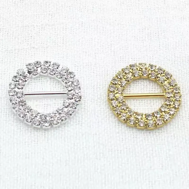 10pcs Round Diamante Rhinestone Buckle Chair Sash Ribbon Slider 15mm
