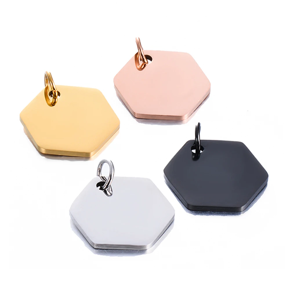 Wholesale 10Pcs/Lot Mirror Polish Stainless Steel Hexagon Name Tags Pendant  For Dog People Necklace Dog Tag ID Charms 23X25mm