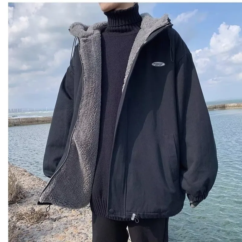 Winter New Fashion Men's Solid Color Long Sleeve Simple Basic Casual Trendy Hooded Quilted Jackets Male Wool Clothes Coats Tops